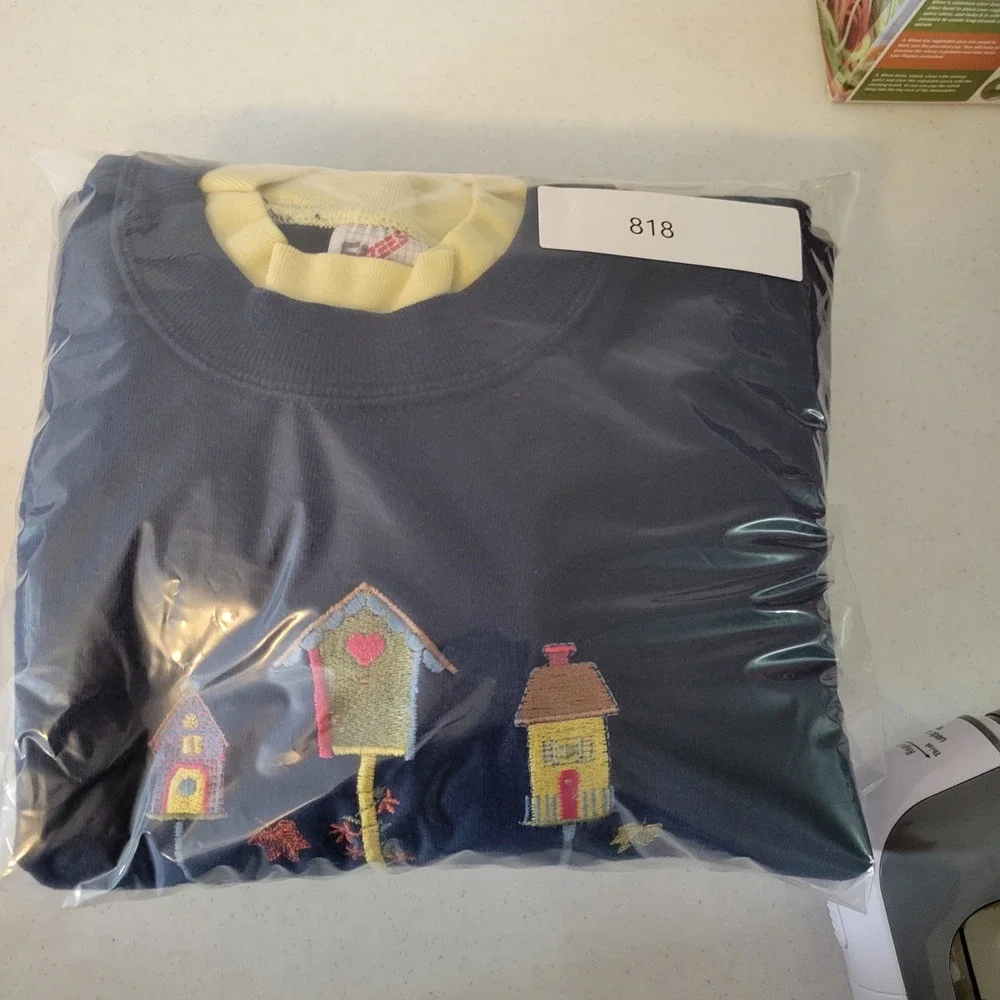 Vintage Jerzees Navy Blue Embroidered Birdhouse Sweatshirt Womens XL Made in USA